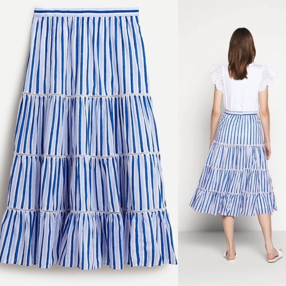 J Crew Blue Striped Cotton Tiered Skirt NWT XXSP - Picture 1 of 9